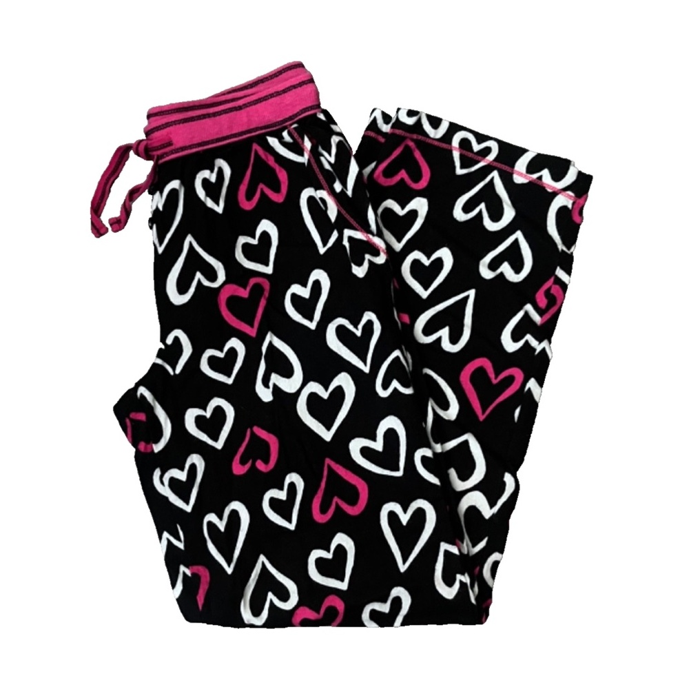 DKNY Black Heart Elastic Waist Drawstring Pajama Pants W/Pockets Size S